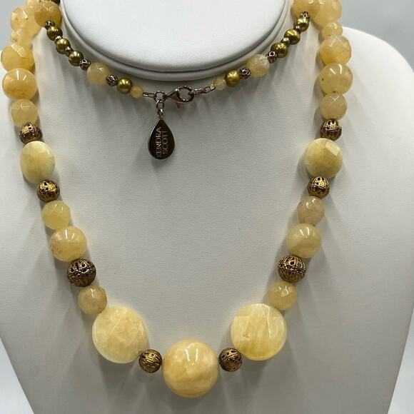 Kendra Scott Vintage Yellow Quartz Stone Graduated Beaded Necklace 925 clasp - Picture 1 of 12
